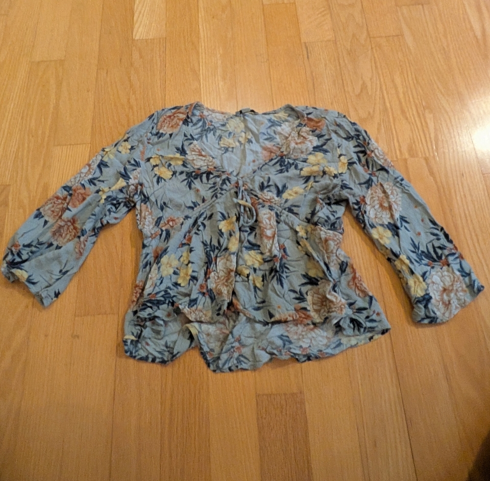 American Eagle Outfitters Floral Blouse - Blue and Yellow